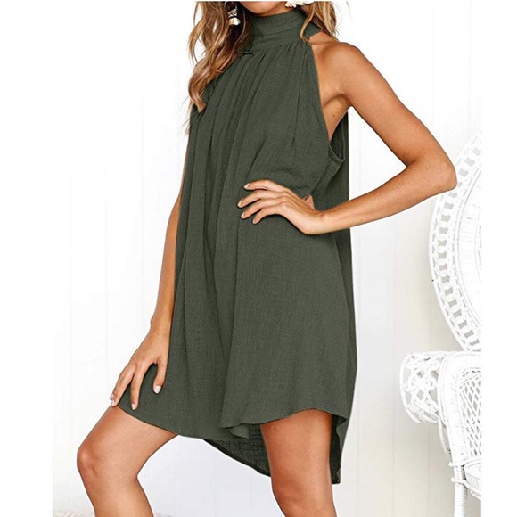 Army Green Goddess Mermaid Shark Hem Boho Dress - Picture 2 of 7